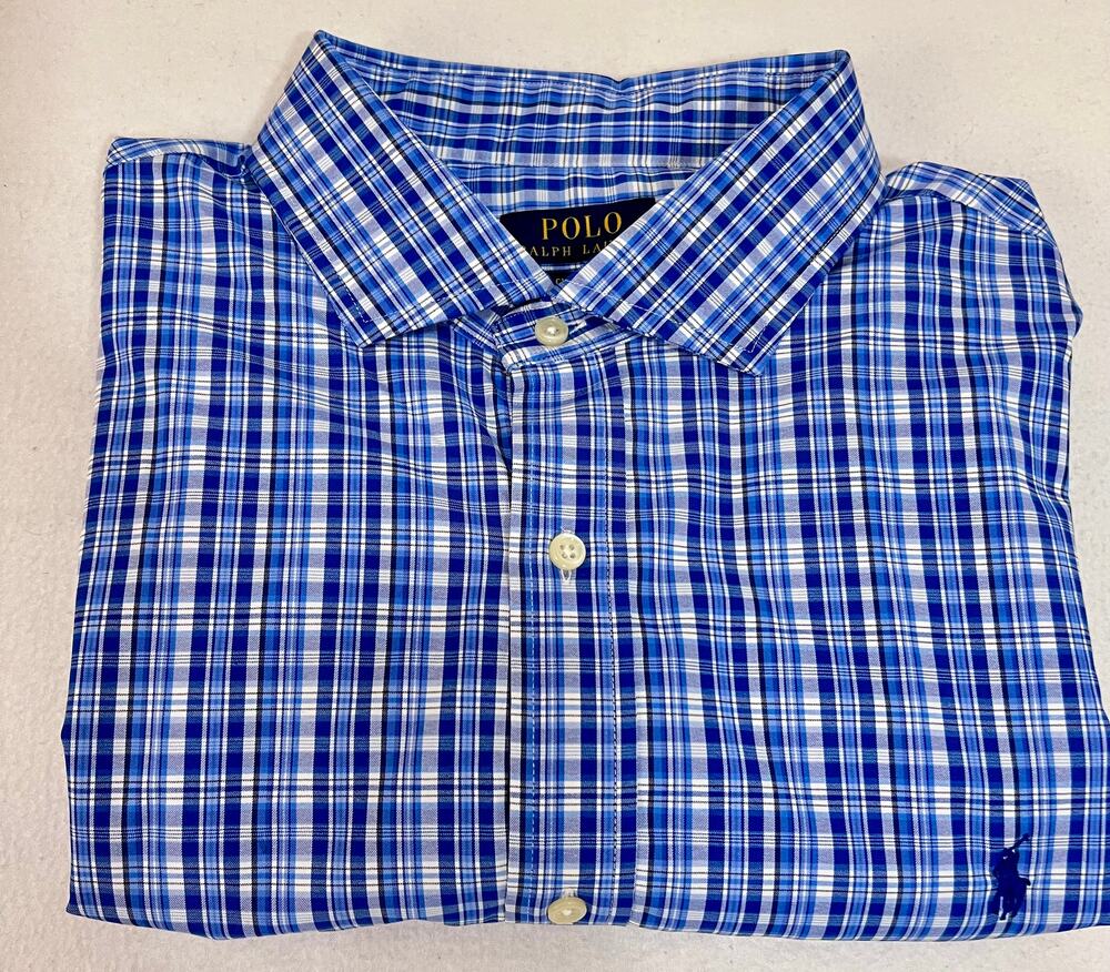 Polo Ralph Lauren Classic Fit Performance Blue Plaid Button Up Shirt Mens XXL